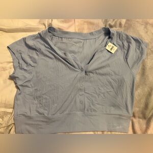 Aerie Light Blue Snap up Cropped bra top tee